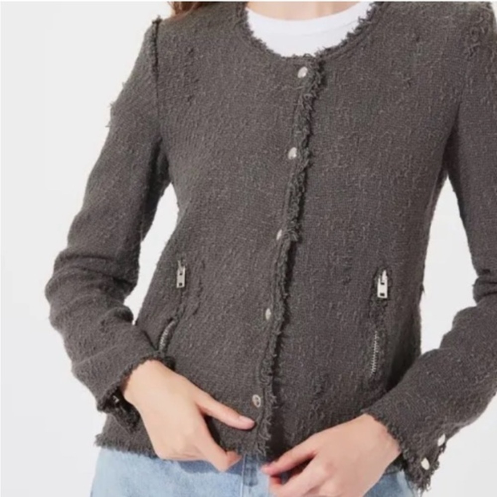 IRO Jacket Agnette Moto Zip Up in Tweed Grey